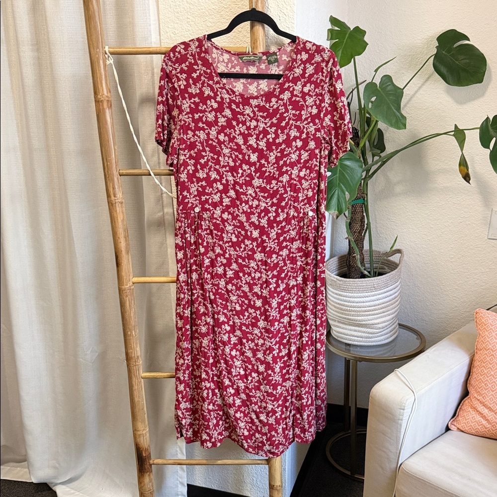 Eddie Bauer Burgundy Floral Midi Dress